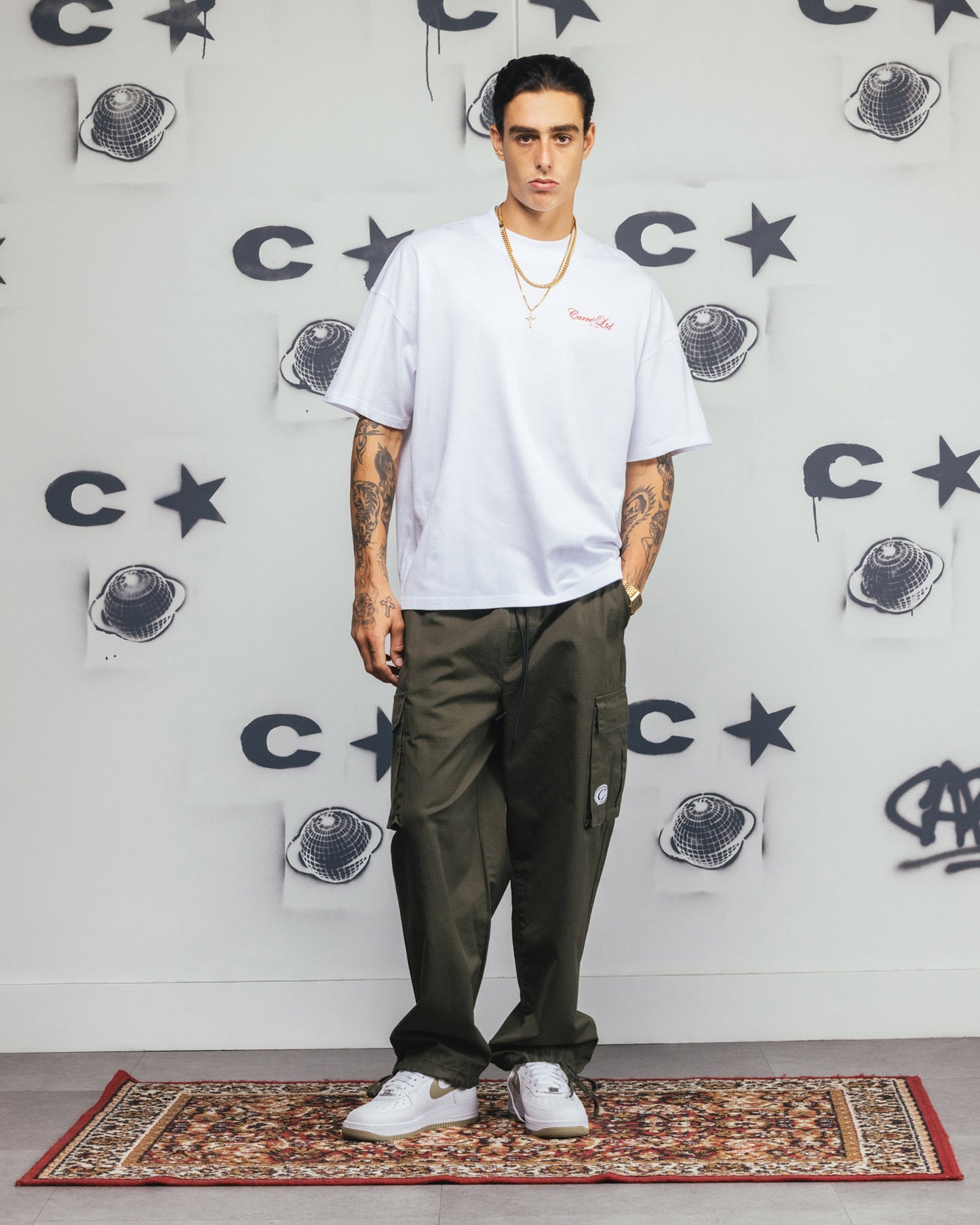 Carre Side Script Oversized T-Shirt White/Red
