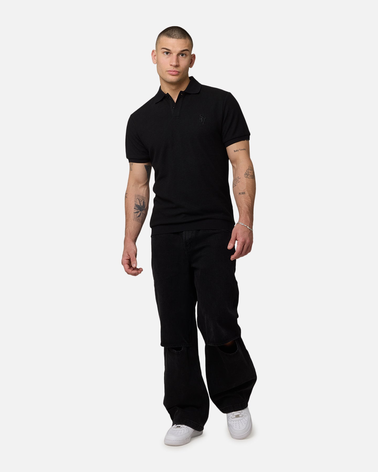 Saint Morta Waffle Polo Shirt Black