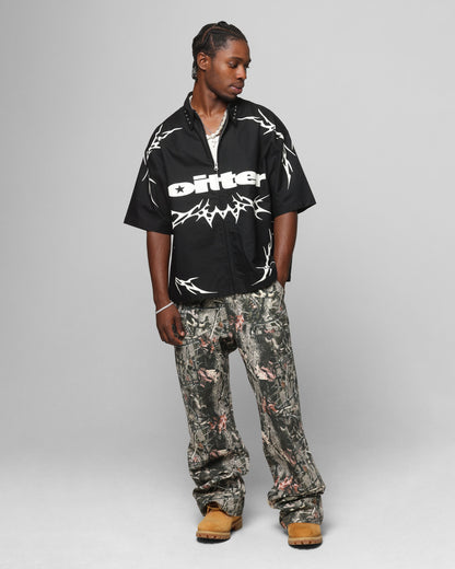 Loiter Cyber Zip Up Short Sleeve Shirt Black