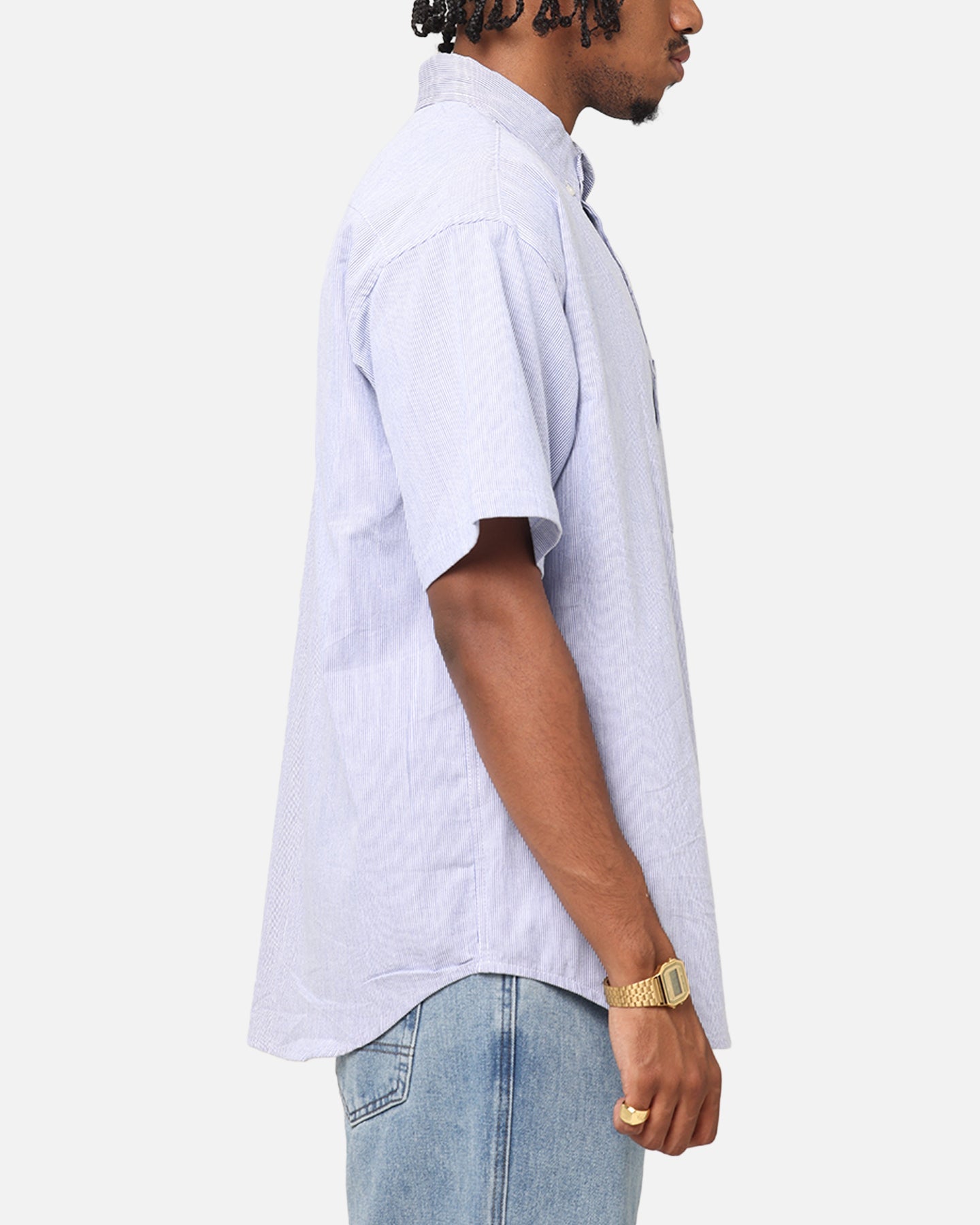 S Double Classic Oxford Button Up Shirt Navy Stripe