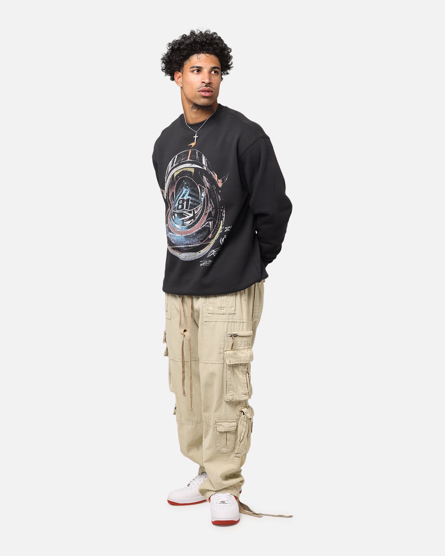 Mitchell & Ness X Mclaren Oscar Piastri Helmet Crewneck Faded Black