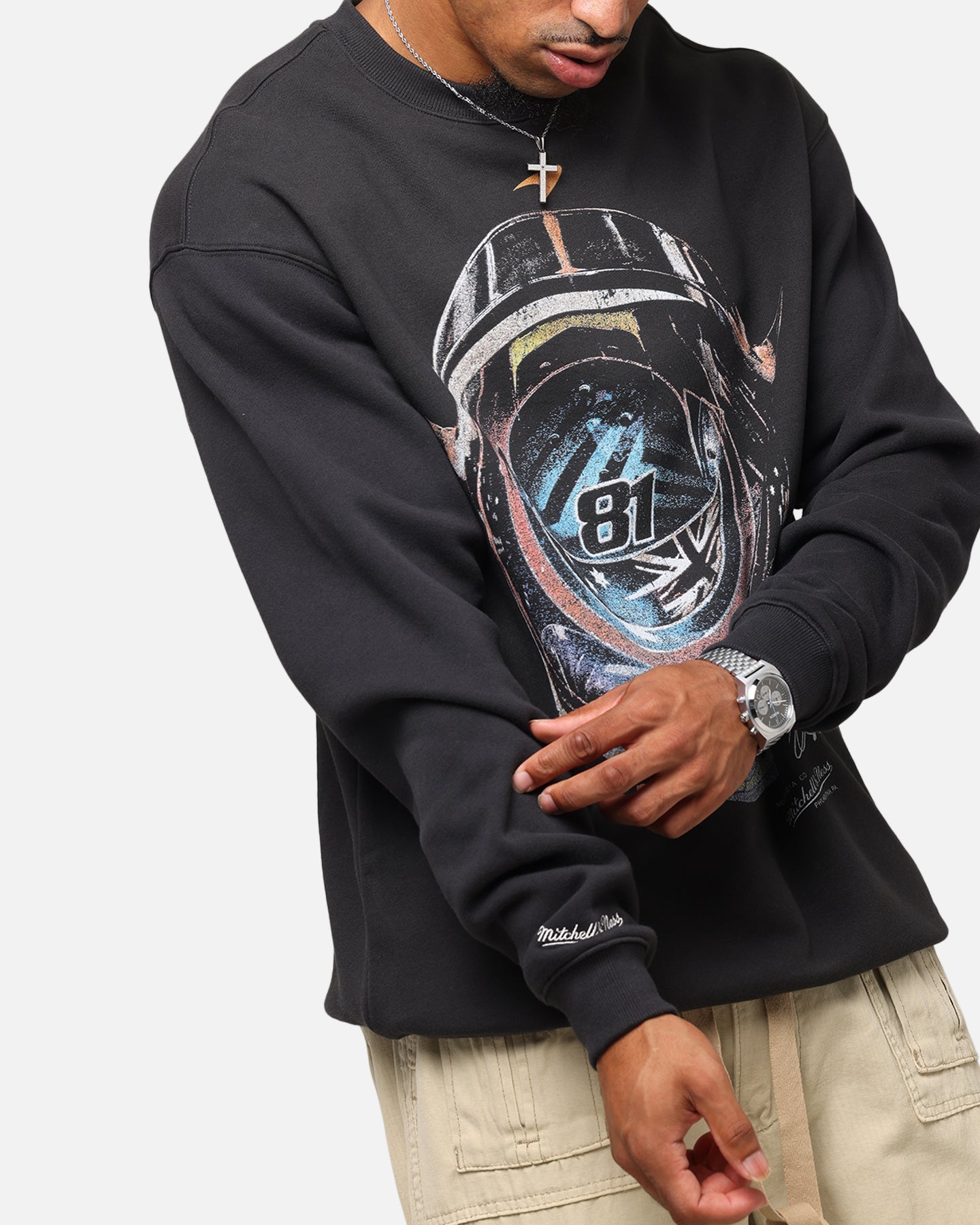 Mitchell & Ness X Mclaren Oscar Piastri Helmet Crewneck Faded Black