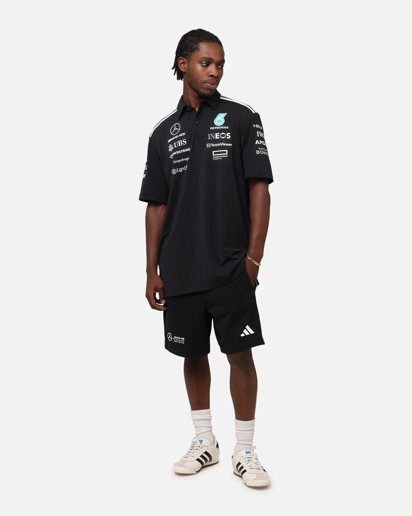adidas x Mercedes-AMG PETRONAS Formula One F1 2025 Team Polo Shirt Black/White