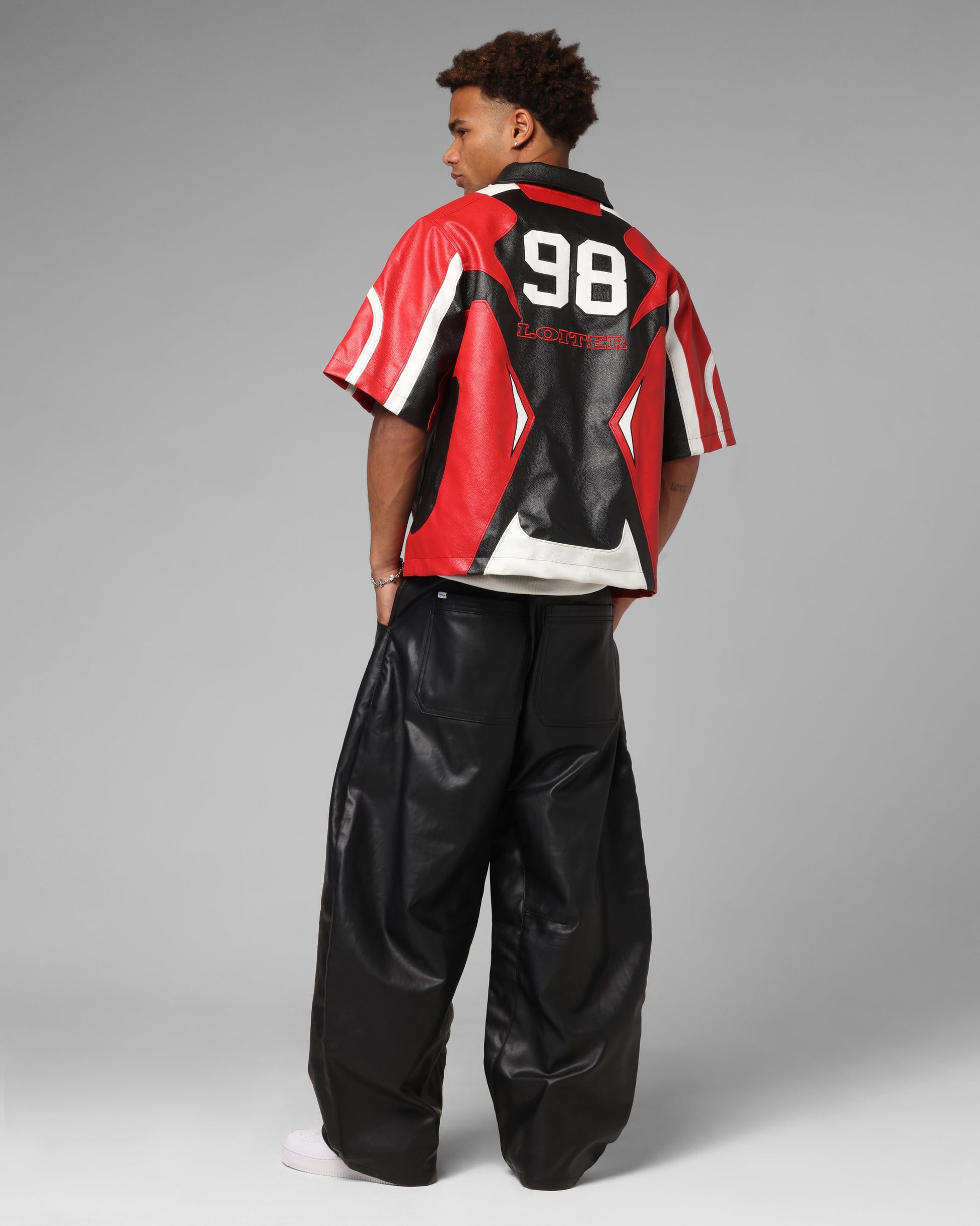 Loiter Racer Vegan Leather Shirt Red/Black