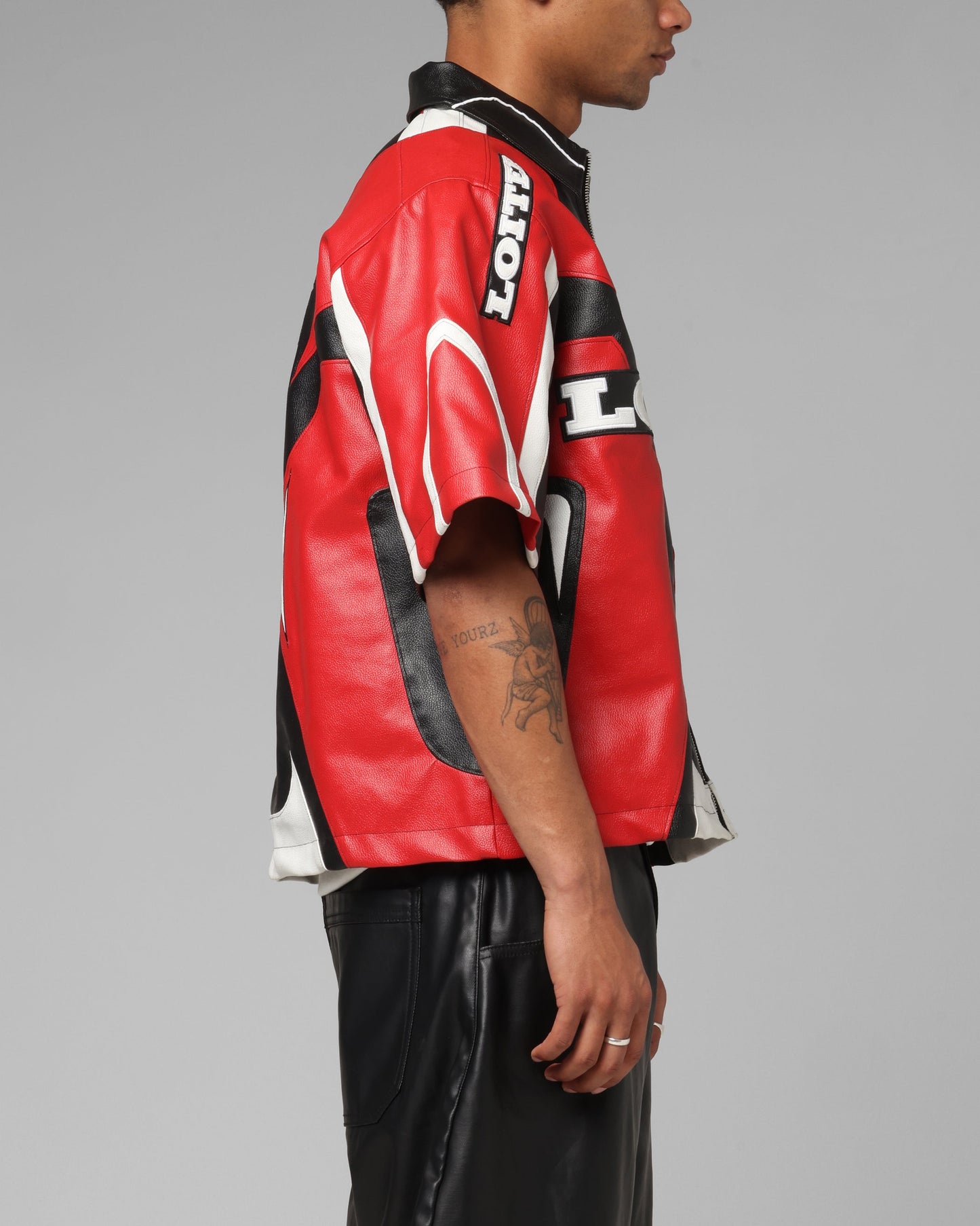 Loiter Racer Vegan Leather Shirt Red/Black