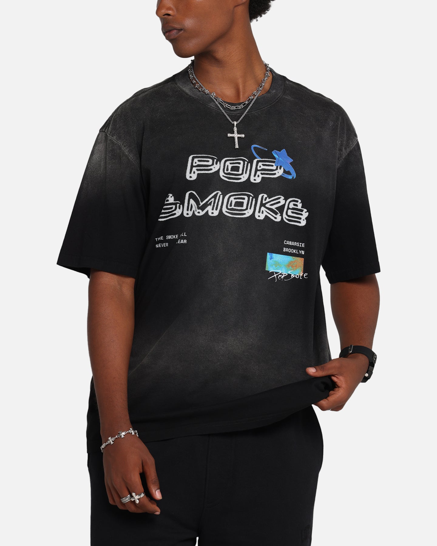 Pop Smoke Never Clear T-Shirt Black Wash