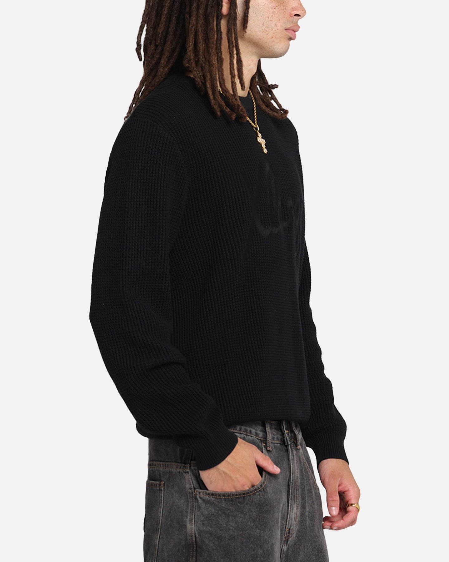 X-Large Script Waffle Knit Sweater Black