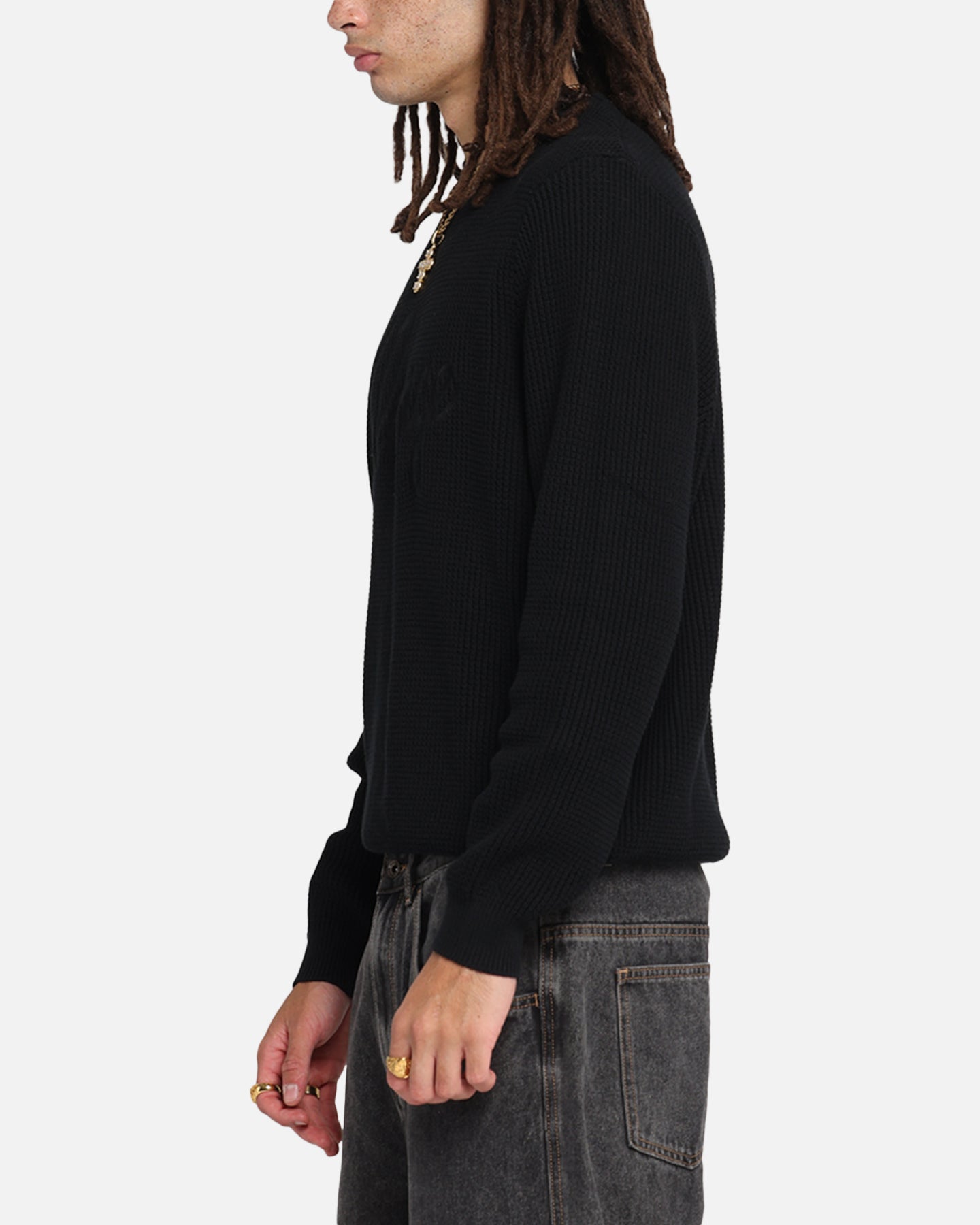 X-Large Script Waffle Knit Sweater Black