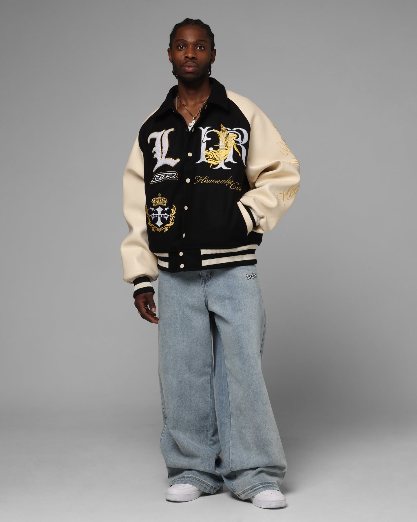 Loiter Heaven Varsity Jacket Black/Off White