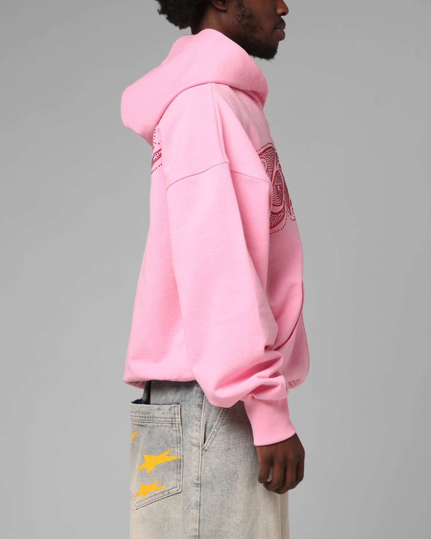 Loiter Silicone Rhinestone Zip Hoodie Pink