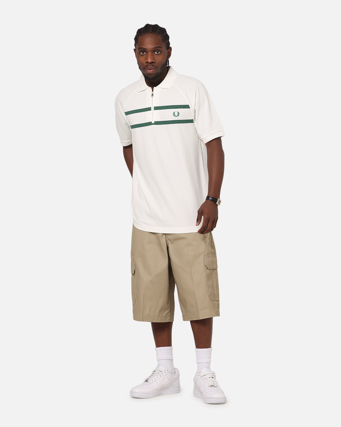 Fred Perry Crepe Pique Zip Neck Polo Shirt Snow White