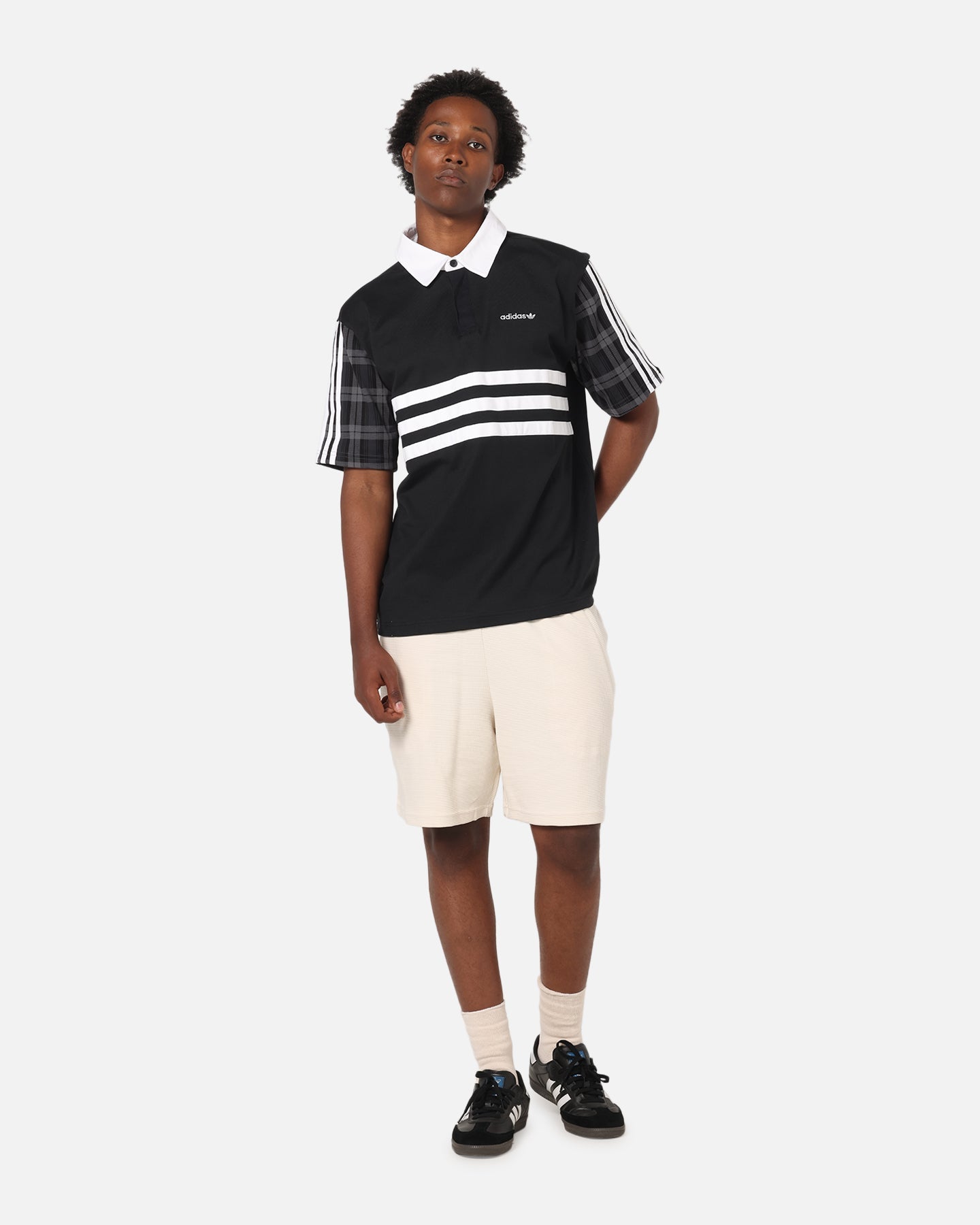 Adidas Tartan Regular Rugby Polo T-Shirt Black