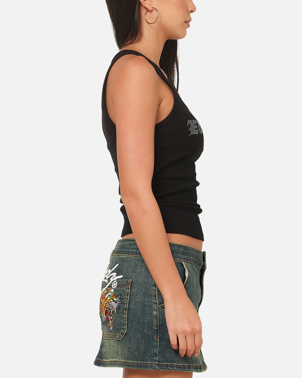Ed Hardy Women's Rhinestone Logo Tank Black
