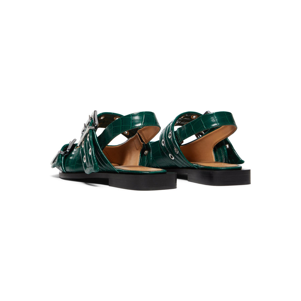 GANNI Feminine Buckle Ballerina Croco (Pineneedle)