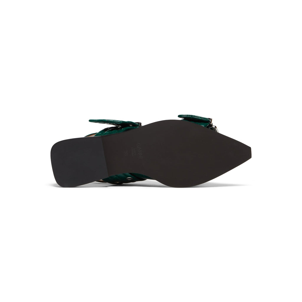 GANNI Feminine Buckle Ballerina Croco (Pineneedle)