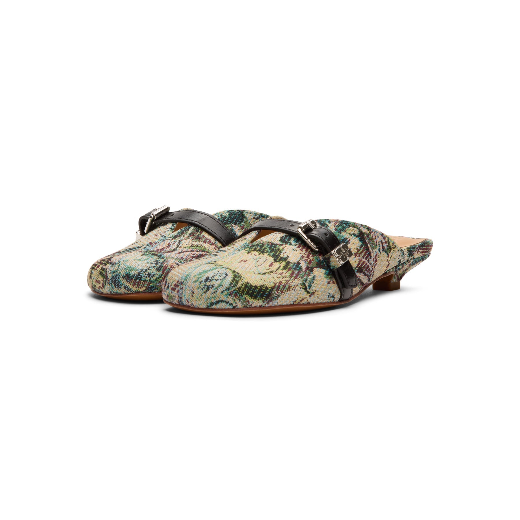 GANNI Sue Heeled Mules Tapestry (Jadeite)