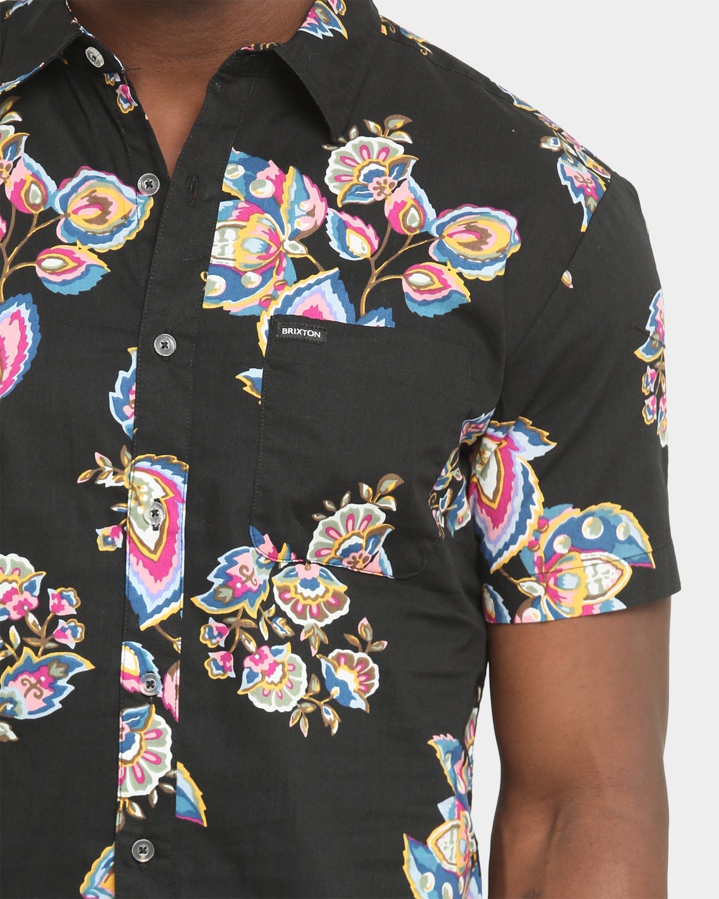 Brixton Charter Print Short Sleeve Woven Shirt Black/Purple